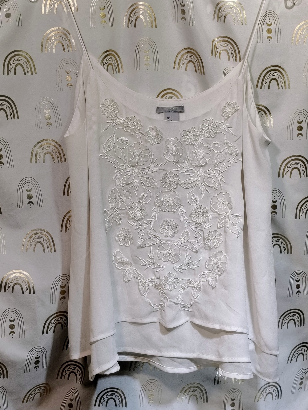 H&M White Embroidered Floral Camisole